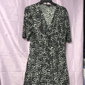 Leopard print v neck wrap dress